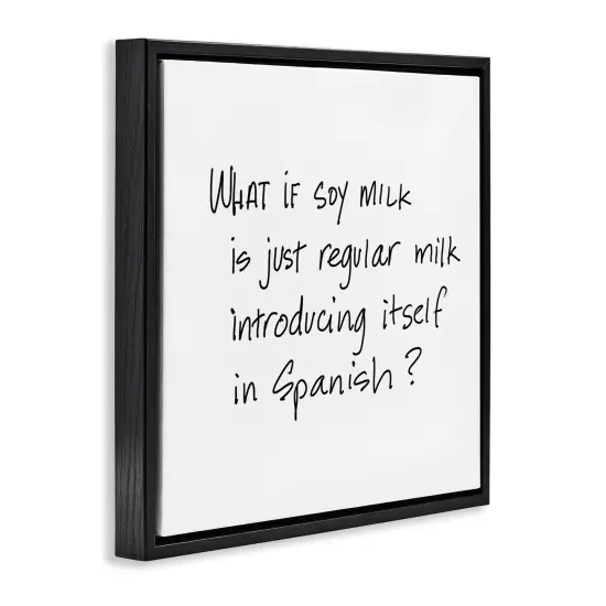 Stupell Industries Soy Milk in Spanish Framed Floater Canvas Wall Art Black Floater Frame {3}