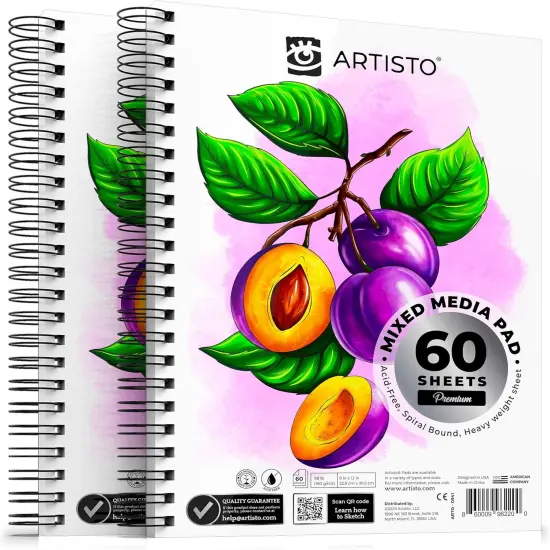 Premium Mixed Media Sketchbooks: Pack of 2 (120 Sheets), 9x12 inches, 160 GSM, Spiral Bound Sketch Pads, Suitable for a Variety of Wet and Dry Media, Ideal for All Artists {2}