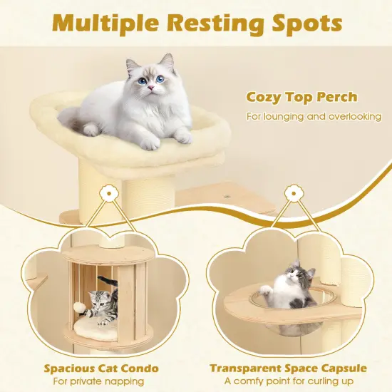 71 Inch Tall Wooden Cat Tree Tower with Soft Padded Plush Cushions Ideal for Indoor Cats {6}
