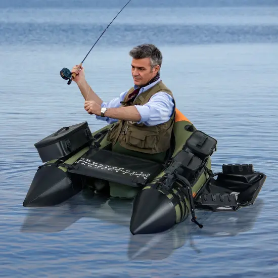 Portable Inflatable Fishing Boat with 3 Detachable Storage Boxes and Fish Finder Holder Green {3}