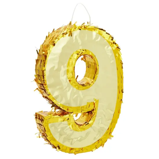 Juvale Gold Foil Number 9 Pinata for Kids Ages 3-14 Birthday Party Decorations, Centerpieces, Anniversary Celebrations, Small (15.5 x 11 x 3 In) {1}
