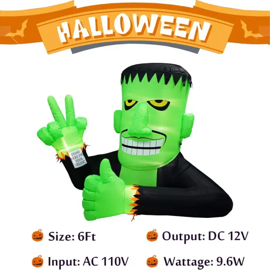 6FT High Halloween Inflatable Frankenstein Outdoor Decoration, Green Frank Inflatables with Led Lights for Home Yard Lawn Decoration {4}