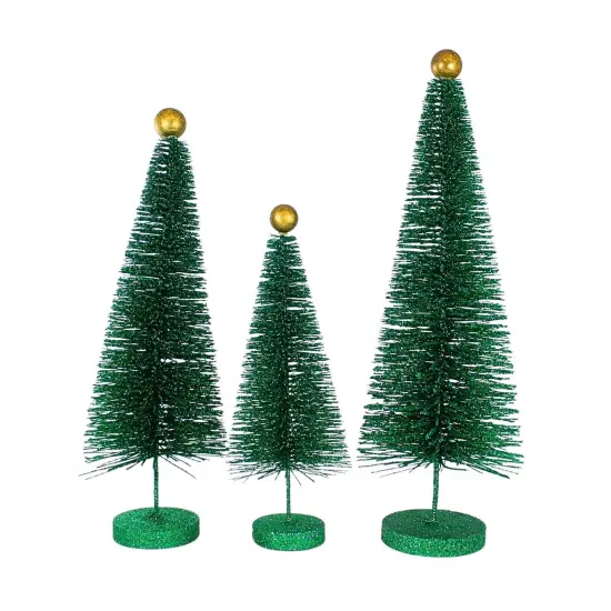 Cody Foster 18.0 Inch Green Glitter Trees 3 Pc Set Christmas Decorative Tree Set , Christmas Decor Christmas Village Decorate {3}