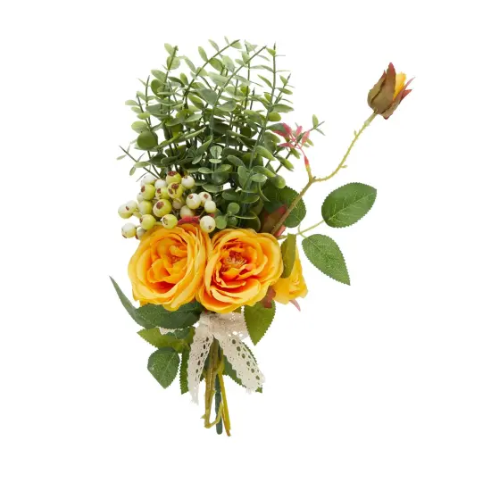 Yellow Silk Roses, Eucalyptus and Berry Bridal Bouquet, Wedding Centerpiece (15.7x7 In) {1}