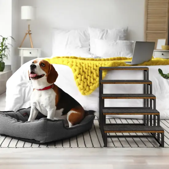 4-Step Dog & Cat Stairs with Non-Slip Base &ndash; Sturdy Wood/Metal Pet Ladder for Sofa, Bed & Balcony, Joint-Friendly Design (Brown) {6}