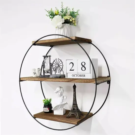 3 Tiers Round Wall Mounted Floating Shelf for Bathroom Bedroom Living Room Decor {5}