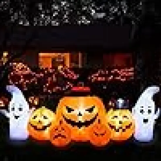 Pumpkin Lanterns with White Ghosts and Black Cat {4}