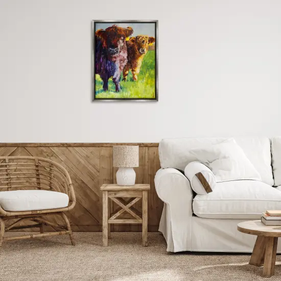 Stupell Industries Traditional Cattles Painting Framed Floater Canvas Wall Art Design by Mary Moores {2}