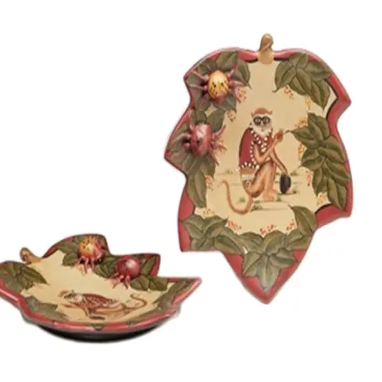 Pair of 9 Inch Diameter Monkey Decorative Plates Brown {3}