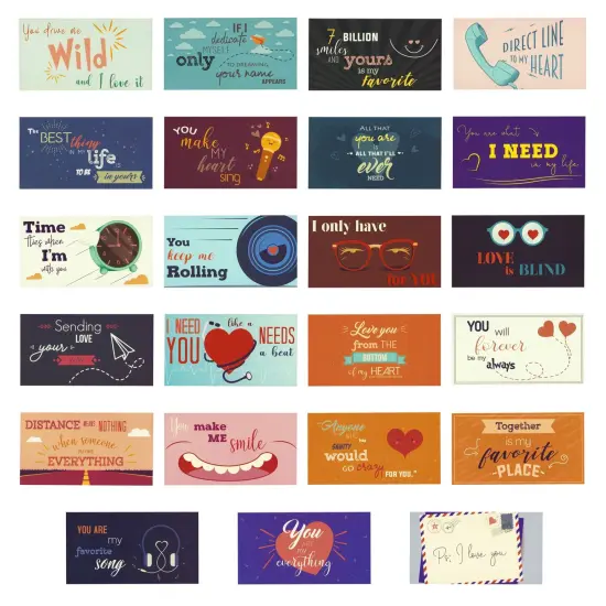 60 Pack Romantic Lunch Box Love Notes for Him, Her, Husband, Wife, Mini Inspirational Note Cards (2 x 3.5 In) Multicolor {7}