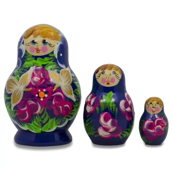 Set of 3 Floral on Blue DressDolls 3.5 Inches {1}