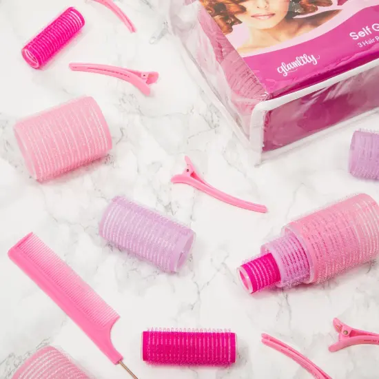 48 Piece Set Self-Grip Hair Rollers with Clips - Pink Hair Curlers in 3 Sizes with Duck bill Shaped Clips Set for Hair Curls (36 Hair Tension Rollers, 12 Clips) {2}