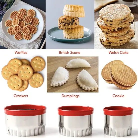3Pcs Fluted Round Cookie Cutters 2" 2.6" 3", Heavy Duty Food-Grade Stainless Steel, Biscuit Cutter, Mini Cookie Cutters, Cookie Cutters for Baking, Unique Design with Protective Red Top PVC {5}