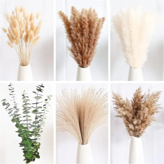 Boho Pampas Grass Decor, Naturally Dried Pompas, Bunny Tails Dried Flowers, and dried eucalyptus. Perfect for Weddings {2}