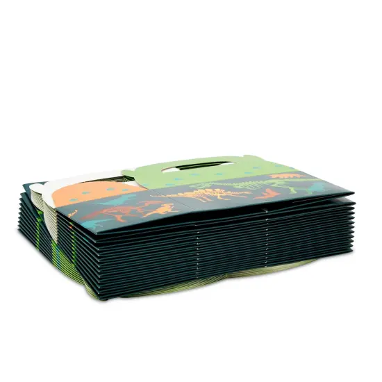 24 Pack Dinosaur Treat Boxes with Handle and Stickers - Dino Party Favors for Kids' Birthday Supplies (3.62 x 6.25 x 3.5 in) Green {5}