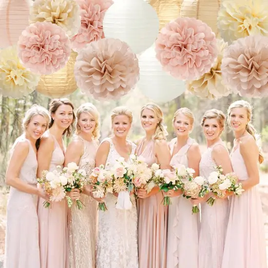 Champagne-Gold White Party-Decorations Paper-Flowers Lanterns - 15PCS Boho Fall Rustic Tissue Pom Poms Streamers,Wedding Baby Bridal Shower Neutral Autumn Birthday Hanging Supplies Decor Hugfond {4}