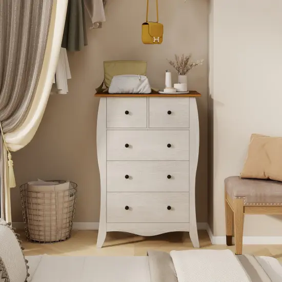 5 Fabric Drawers Closet Storage Organizer Dresser with Wooden Tabletop Perfect for Bedroom or Hallway Gray {3}