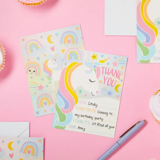 36 Pack Unicorn Fill In the Blank Thank You Cards with Envelopes, Kids Greeting Cards (5.5 x 4.2 Inches) Multicolor {2}