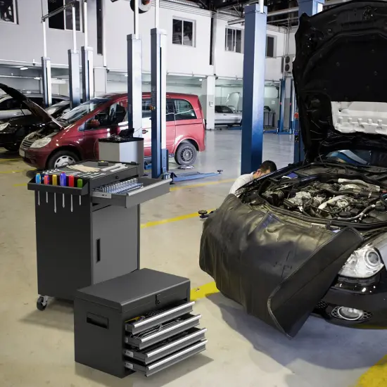 2-in-1 Tool Chest Cabinet with 5 Sliding Drawers and 4 Universal Wheels Perfect for Garage or Workshop Black & Gray {2}