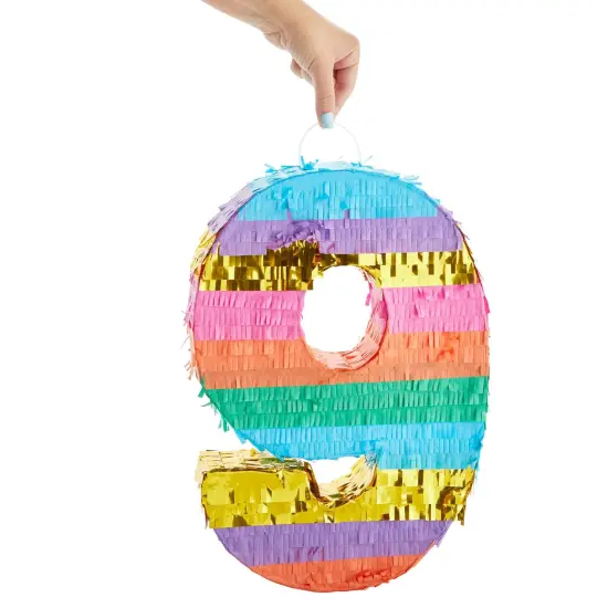 BLUE PANDA Rainbow Number 9 Pinata for Kids Ages 3-14 Birthday Party Supplies, Fiesta, Anniversary Celebration, Small (16.5 x 11.4 x 3 In) Multicolor {4}
