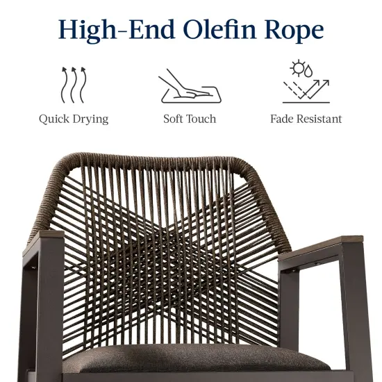 Best Choice Products Set of 2 Indoor/Outdoor Aluminum, Woven Rope Swivel Barstools w/ Armrests Brown/Mocha {6}
