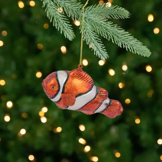Northlight Glittered Clown Fish Glass Christmas Ornament- 4.75" - Orange and White {1}