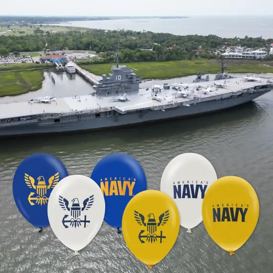 U.S. Navy Party Balloons (10 pcs)! 12&rdquo; Latex balloons in Blue, White & Yellow with Striking Print on 2 sides {3}
