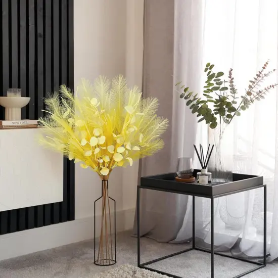 28" Faux Pampas Grass Plume Yellow Faux Fluffy Pampas Grass Bulk Silk Flowers with Eucalyptus Stems Filler for Floral Arrangment {3}