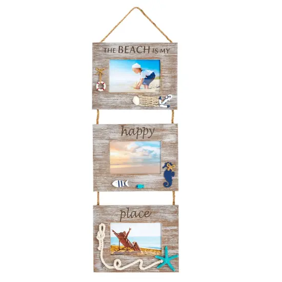 Hanging Beach Picture Frames for 4x6 Photos, Rustic Nautical Home Decor (9 x 30 x 0.25 In) Brown {1}