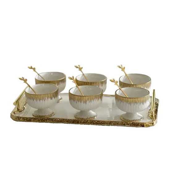 Porcelain Dessert Mugs with Coordinating Tray Gold Trim {3}