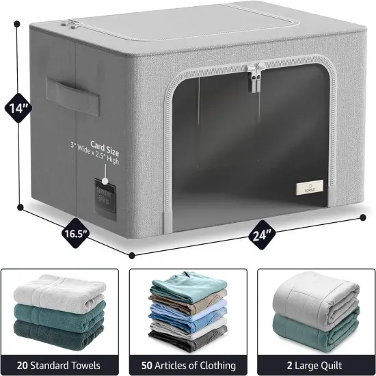 Sorbus 1 Pack Jumbo Storage Bin with Metal Frame, Storage Containers with Window & Handles, Stackable & Foldable Clothes Organizer Bag Gray {2}
