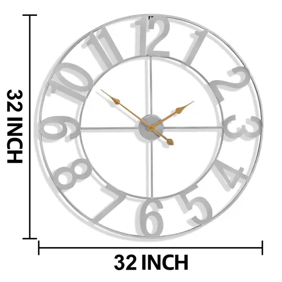 Sorbus Large Wall Clock - 32 inch (81 CM) Battery Operated Analog Wall Clock Decorative for Living Room and Kitchen Silver {3}
