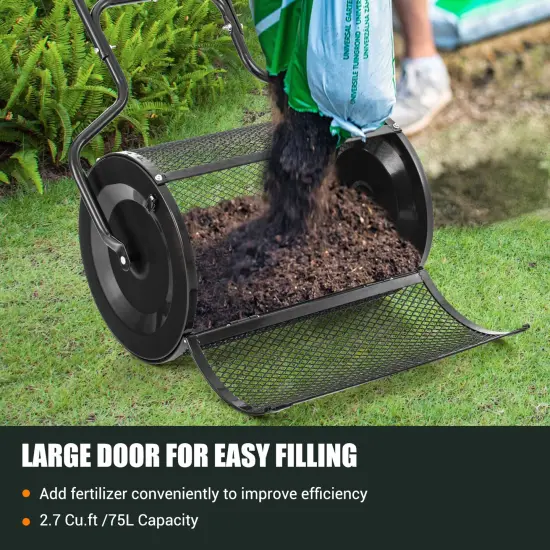24 Inch Black Peat Moss Spreader with U-shape Handle and Metal Frame {4}