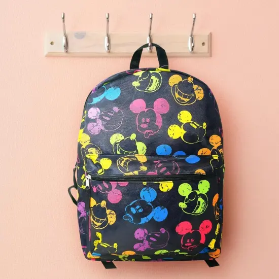 Disney Mickey Mouse Black and Neon All Over Print 16" Unisex School Backpack {4}