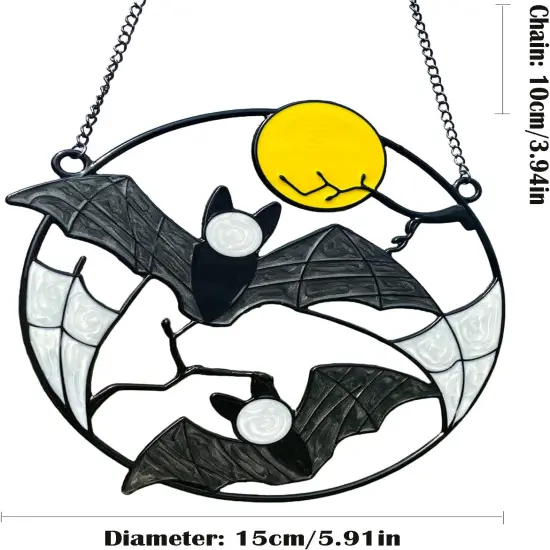 Stained Enamel and Metal Bat Moon Suncatcher Window Pane {2}