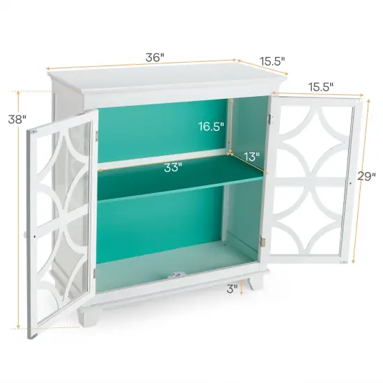 Costway Kitchen Storage Cabinet Buffet Sideboard w/ Glass Doors & Adjustable Shelf {4}