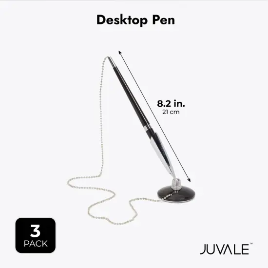 Juvale 3 Pack Desk Pen with Chain - Adhesive Security Pen Holder - 26" Long Chain for Business Counter, Front Desk, Reception, Bank, Hotel (0.5mm Black Ballpoint Pens) {3}