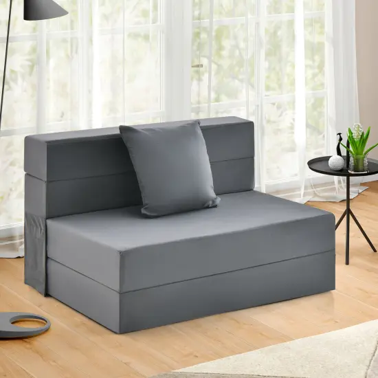 Faux Linen Tri Fold Sofa Bed with Ergonomic Pillow and Customizable Comfort Dark Gray {2}