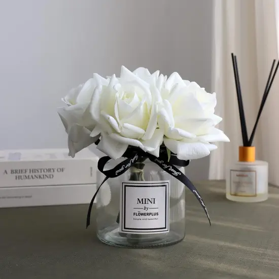Artificial Flowers with White Roses in Vase Tabletop Decor {4}