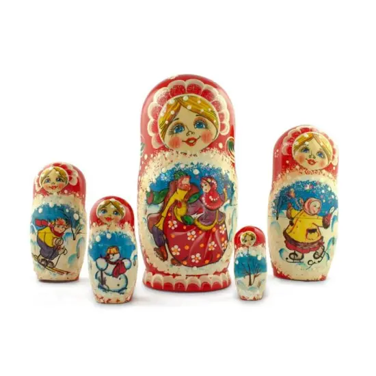 Set of 5 Dancing Couple in Winter Village Nesting Dolls 6.5 Inches {4}