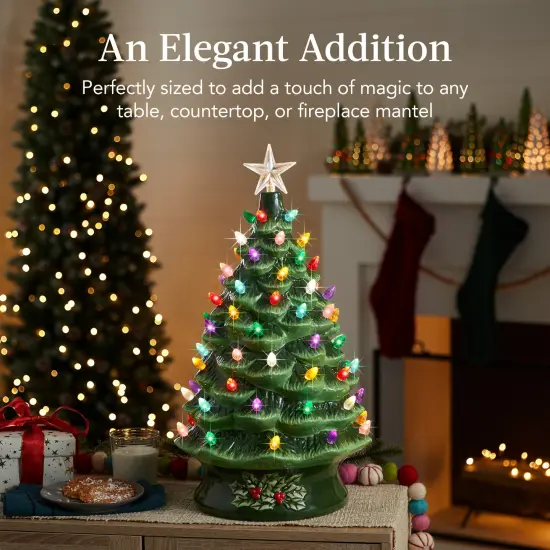Best Choice Products 24in X-Large Pre-Lit Ceramic Christmas Tree Decor w/ 74 Bulbs, LED Light Green {5}