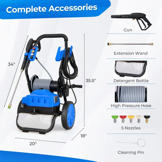 Blue 2300 PSI Electric Pressure Washer with 5 Quick Connect Nozzles and Portable Handle {3}