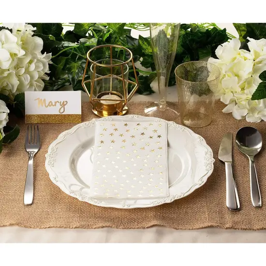 50 Pack Gold Star Party Napkins - Disposable White and Gold Dinner Napkins for Birthday, Graduation (3-Ply, 4x8 In) {2}