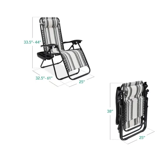 Best Choice Products Set of 2 Zero Gravity Lounge Chair Recliners for Patio, Pool w/ Cup Holder Tray Gray Stripes {2}