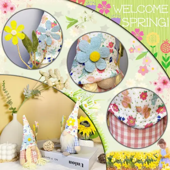 2 Pcs Spring Summer Gnome Decoration, Exquisite Smaller Size 7.5" Spring & Summer {4}