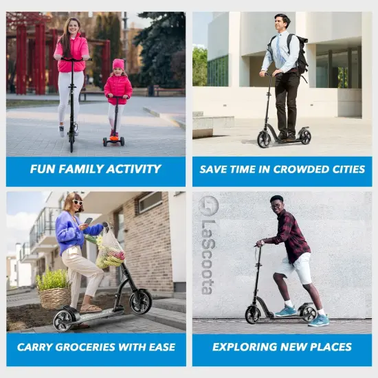 LaScoota Kick Scooter for Adults & Teens. Perfect for Youth Ages 8-14 and Men & Women. Lightweight Foldable Adult Scooter Large Sturdy Wheels Grey {5}