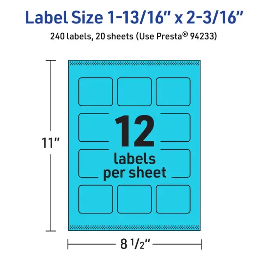 Avery Bright Blue Paper Labels, 1-13/16" x 2-3/16" Rectangle {5}