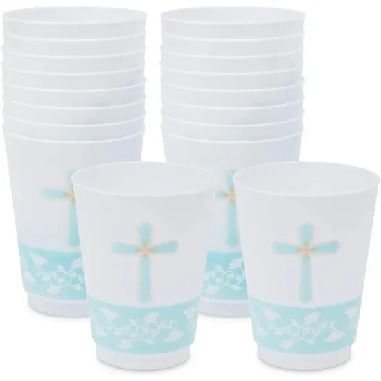 16 oz Baptism Tumbler Cups, First Communion Decorations, Party Supplies (16 Pack) White {1}