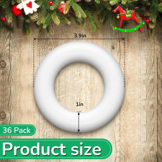 36 Pcs Foam Wreath Frame Form Small Polystyrene Foam Rings for Crafts Round White Wreath Circles for DIY Wedding Party Holiday Anniversary Door Home Flower Art Supplies(4 x 1 Inch) {2}