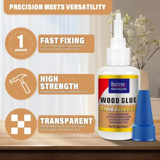 Wood Glue, Fast-Instant Super Glue for Wood, Clear Glue for Woodworking, Waterproof Cyanoacrylate Adhesives Ideal for Wooden Furniture, Wooden Product, Crafts, Floor, DIY (1 Bottle 25g) {2}